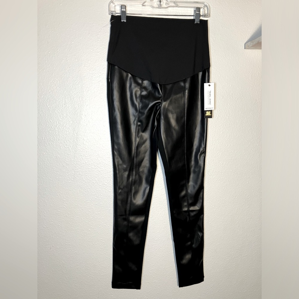 NWT Tribal Black Faux Leather Pull on pants leggings maternity vegan